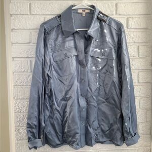 Etcetera Shiny Gray Button-Down Shirt